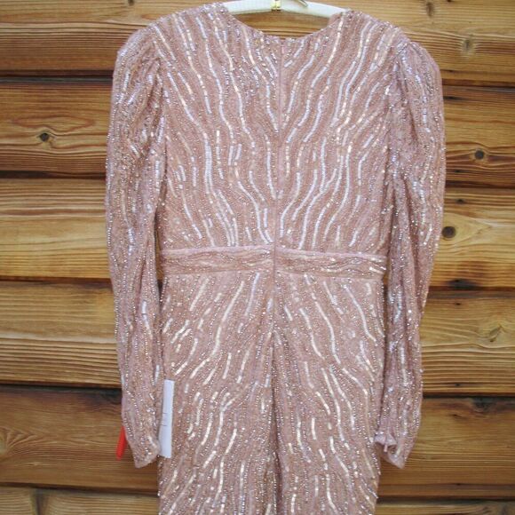 Mac Duggal 93574 Womens Pink Beaded Puff Sleeve Trumpet Gown - Picture 11 of 15